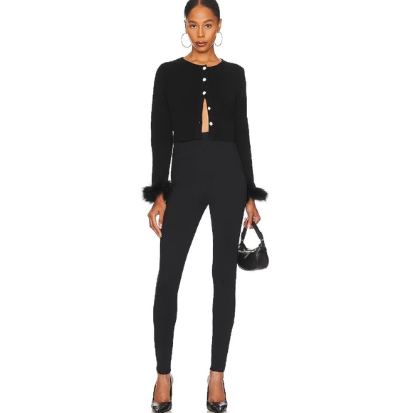 Sleeper Revolve Knit Cardigan Sweater Detachable Feathers Button Front Classy - Picture 3 of 8